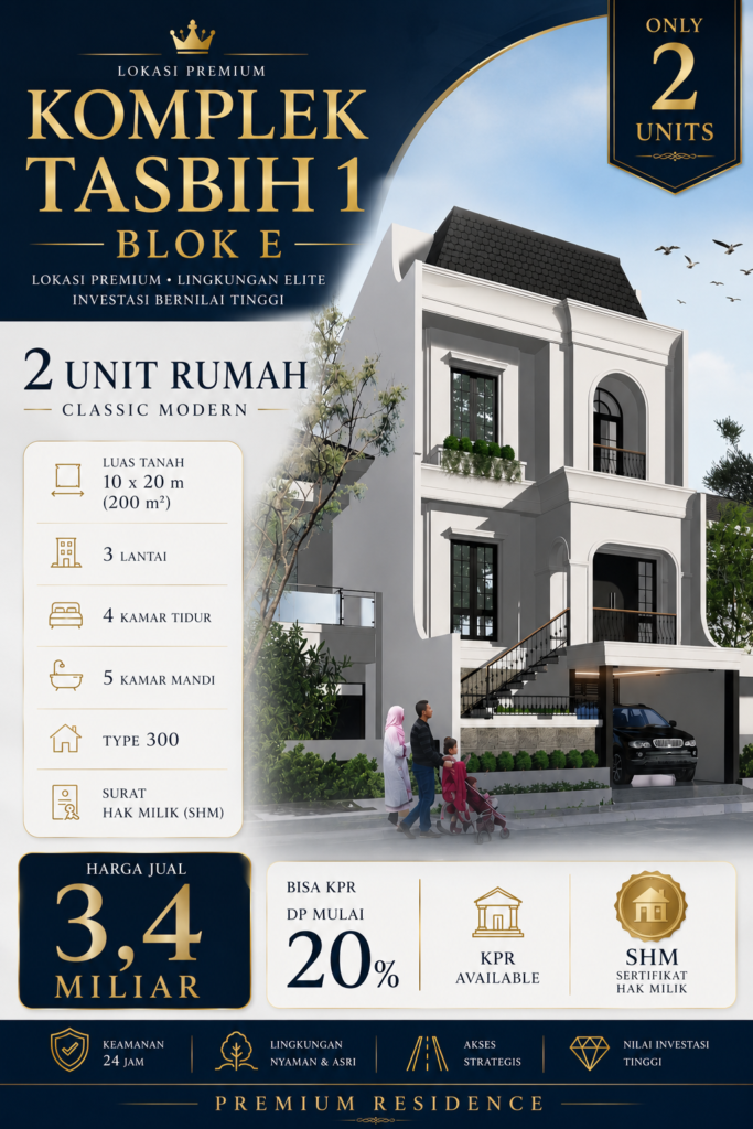 Rumah Baru Tasbih 1 Blok E Medan desain modern 3 lantai